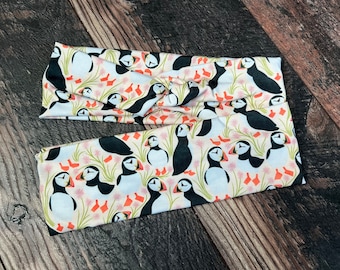 Puffin headband, Atlantic puffin headband, puffins headband, bird headband, birding headband, puffins and flowers headband, puffin pair