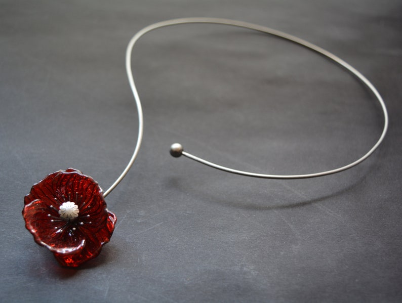 Eco friendly necklace red poppy