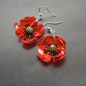 Eco friendly earings red poppy zdjęcie 2