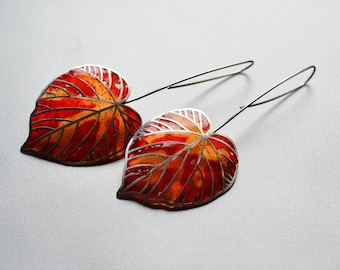 Eco friendly earings autumn leaf linden