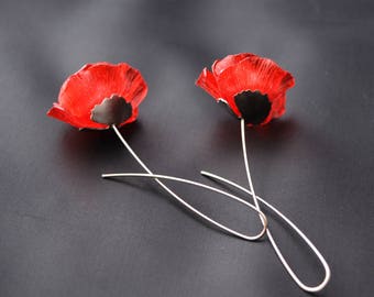 Eco friendly earings red poppy