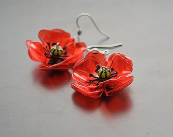 Boucles d'oreilles écologiques coquelicot rouge