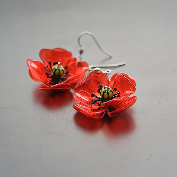 Eco friendly earings red poppy