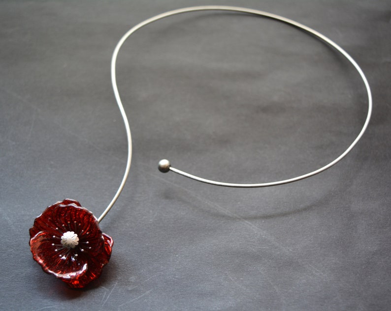 Eco friendly necklace red poppy