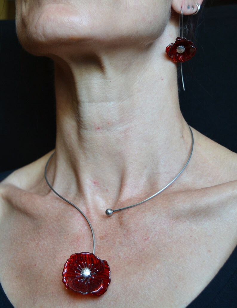 Eco friendly necklace red poppy