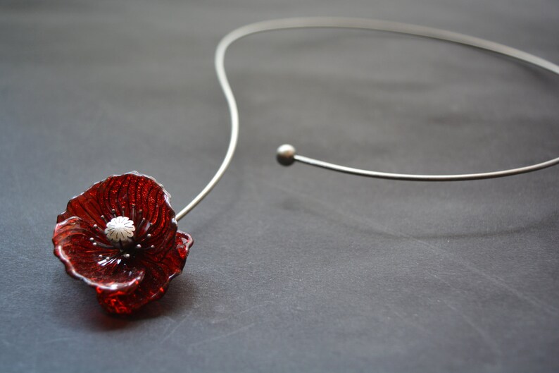 Eco friendly necklace red poppy