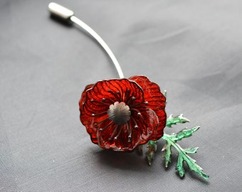 Eco friendly  Brooch red poppy