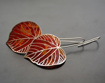 Eco friendly earings autumn leaf linden