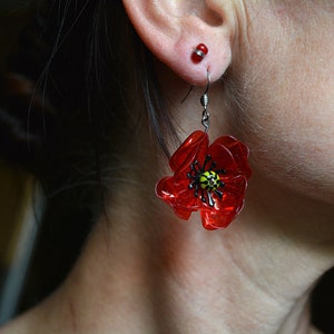 Eco friendly earings red poppy zdjęcie 3