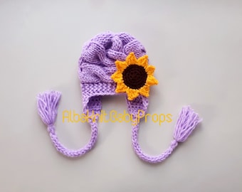 Sunflower Hat Baby Girl Newborn Girl Photo Props Sunflower Baby Shower Gift Newborn Girl Hat Toddler Winter Hat Knit Baby Hat Sunflower