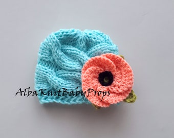 Poppy Beanie Newborn Girl Hat toddler Girl Knit Hat Baby Girl Flower Beanie Toddler Girl Spring Hat Newborn Girl Hat Photo Prop Baby Shower