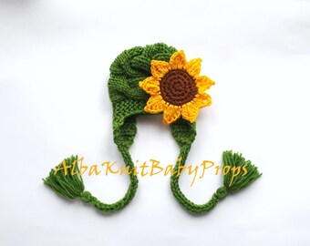 Sunflower Baby Hat_Spring Hat_Baby Girl Hat_Newborn Girl Photo Prop_Newborn Hat_Toddler Knit Hat_Knit Baby Hat_Sunflower Photo Props