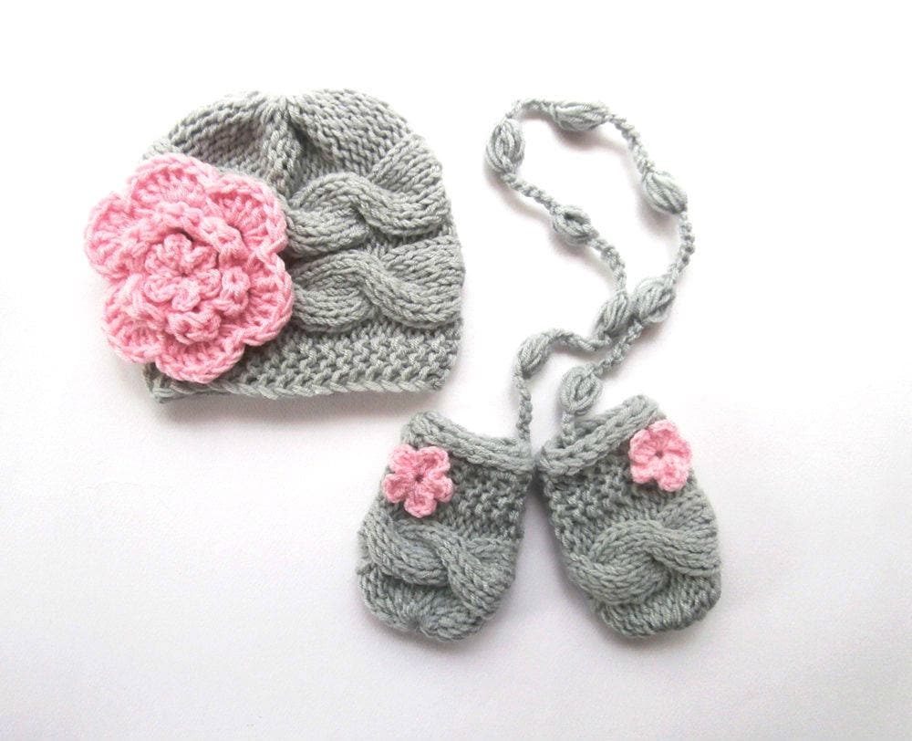Baby Girl Winter Hat and Mittens_Knitted Toddler Girl Beanie Etsy
