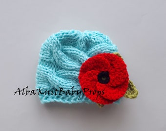 Knit Baby Poppy Hat Baby Girl Knit beanie Poppy flower Newborn Girl Hat Toddler Girl Spring Hat Newborn baby shower gift Girls Hat beanie