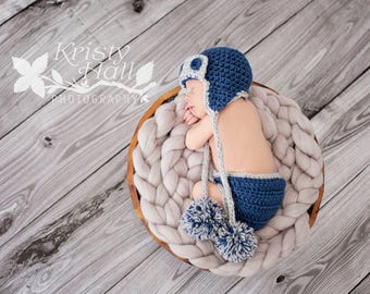 Aviator Outfit for Baby Boy - Baby Hat and Diaper Cover Set -Newborn Baby Boy Outfit- Photography Photo Prop - Newborn Diaper Cover and Hat