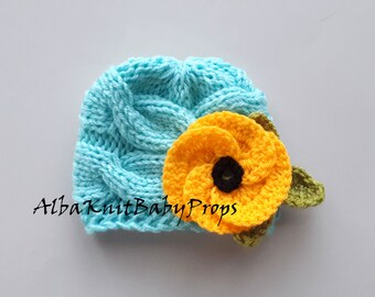 Baby Girl Knit Hat_Baby Girl Flower Beanie_Poppy Newborn Girl Hat_Toddler Girl Spring Hat_Newborn Girl Hat Photo Prop_Baby Girls Beanie