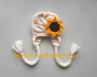 Sunflower Knit Hat_Baby Girl Sunfower Hat_Newborn Girl Photo Prop_Sunflower Baby Props_Toddler Knit Hat_Knit Baby Hat_Sunflower Baby Girl