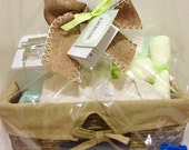 Beautiful ORGANIC, Gender Neutral Baby Gift Basket, HANDMADE items.
