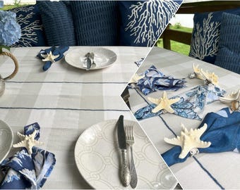 Summer collection - Set of 12 sea star napkin rings, 12 napkins, 4 pillows and 1 table cloth