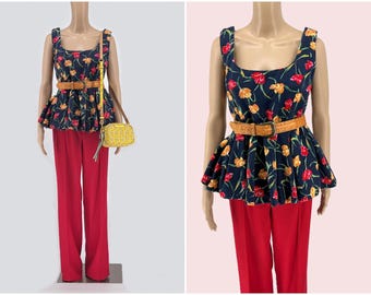 Great Deal - A set of cotton peplum top , wool designer extra long pants and a purse