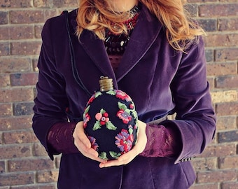 Handmade floral embroidered flask - good replacement for plastic bottle