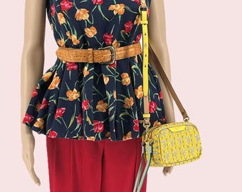 Great Deal - A set of cotton peplum top , wool designer extra long pants and a purse