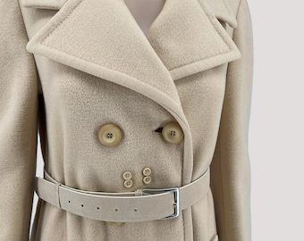 A set of wool vintage French coat with leather purse and phone pouch.