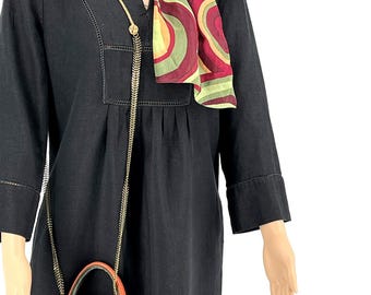 Great Deal - A set of linen dress with belt, silk scarf and small crossbody leather purse