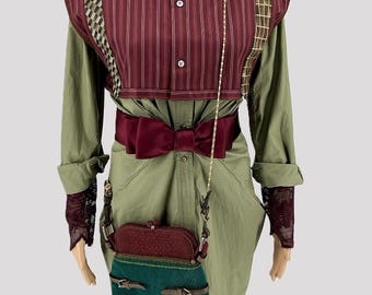 A set of lace dress , green shirt, cropped vest and  beautiful tote bag  with coin pouch
