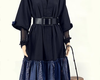 Great Deal - A set of a dress , leather  belt , chiffon blouse, detachable bow tie and matching  purse with coin pouch .