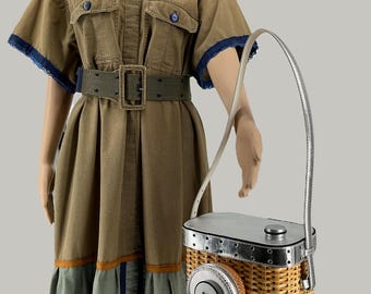 A set of two sided dress with belt and "camera" purse with pouch
