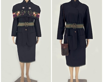 Great Deal - A set of a wool jacket and skirt, knitted cape, belt and leather purse