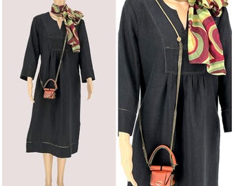 Great Deal - A set of linen dress with belt, silk scarf and small crossbody leather purse