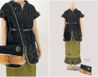 Great Deal - A set of natural fur jacket with belt , wool skirt and beautiful purse