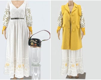 Great Deal - A set of maxi cotton dress with belt, yellow vest , and a purse