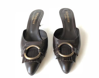 Beautiful Leather Siena Mules Design by Ives Saint Laurent
