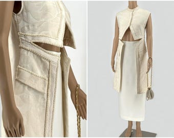 Great deal - A set of maxi skirt with long jacquard vest  and small pouch