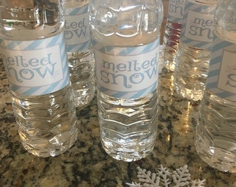 Melted Snow Water Bottle Labels - Frozen Water Bottle Labels - Frozen Winter ONEderland Birthday Party - PRINTABLE - Digital Download