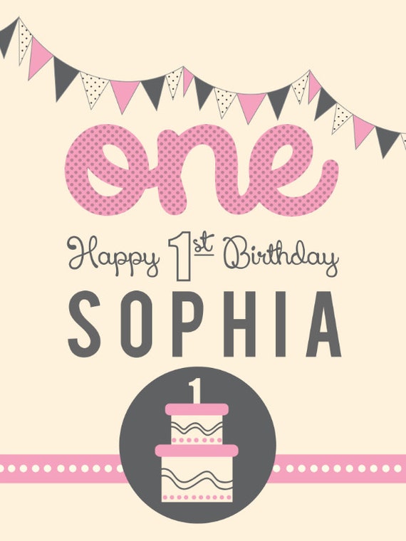 Girl S Happy 1st Birthday Banner With Cake Etsy
