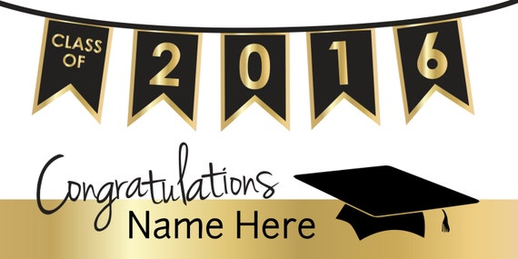 black and gold congratulations graduation banner with cap etsy