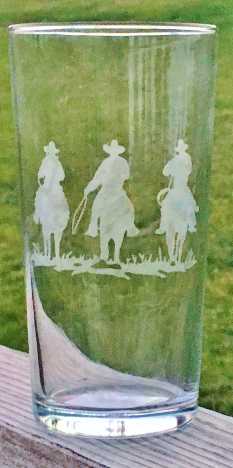 Etched Horse Glass Etched Cowboy Glass Etched Glass Horse Etsy