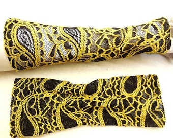 Woolly soft lace, cuffs, gloves, baroque, slightly waisted shape,Ideal to dresses, supple and stretchy, the popular gift, black yellow