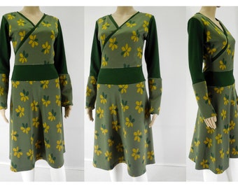 Robe en jersey, pour un grand confort de port, douce et extensible, en coton, forme ajustée à la taille, fleur, longueur genou, cadeau