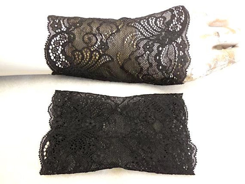 black puls warmers, wrist warmers, gloves floral lace soft and elastic arm warmers, Hand ornamental lace stretchy image 3