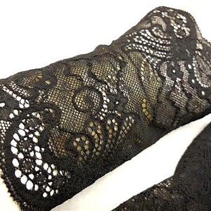 black puls warmers, wrist warmers, gloves floral lace soft and elastic arm warmers, Hand ornamental lace stretchy image 7