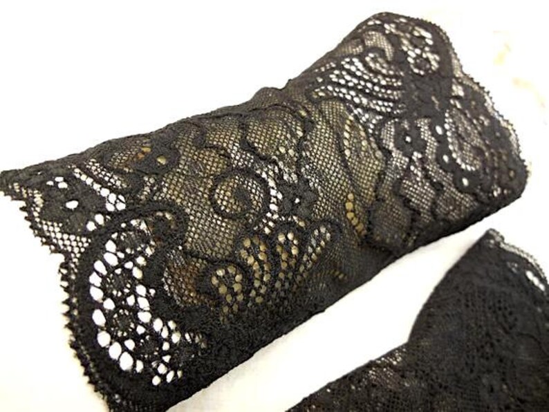 black puls warmers, wrist warmers, gloves floral lace soft and elastic arm warmers, Hand ornamental lace stretchy image 7