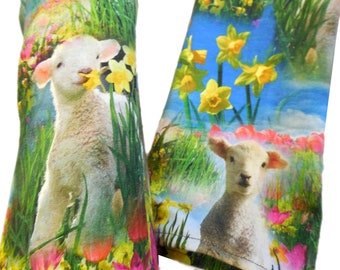 Happy sheep gloves, spring, flowers, warm soft sleeves, to dresses or over a sweater, elastic, slightly formed and fits good, the gift