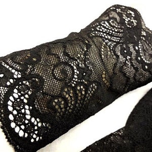 black puls warmers, wrist warmers, gloves floral lace soft and elastic arm warmers, Hand ornamental lace stretchy image 1