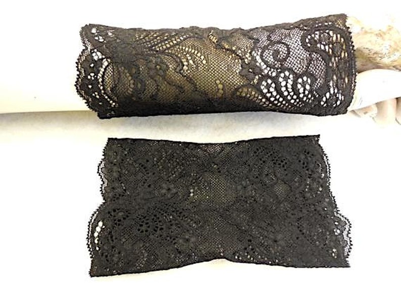black puls warmers, wrist warmers, gloves floral lace soft and elastic arm warmers, Hand ornamental lace stretchy image 5