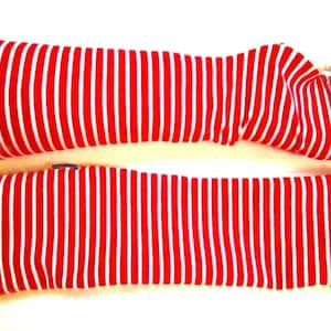 May include: A pair of red and white striped arm warmers. The arm warmers are made of a soft, stretchy fabric and are perfect for keeping your arms warm in the cold weather.